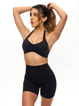 Poshknit Scrunch Halter Sports Bra - Onyx Black