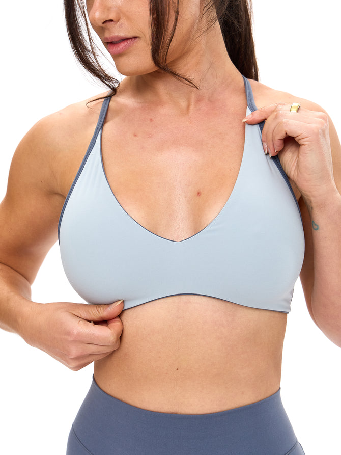Girlfriend Reversible Sports Bra - Barista Blue and Moody Blue Image 4