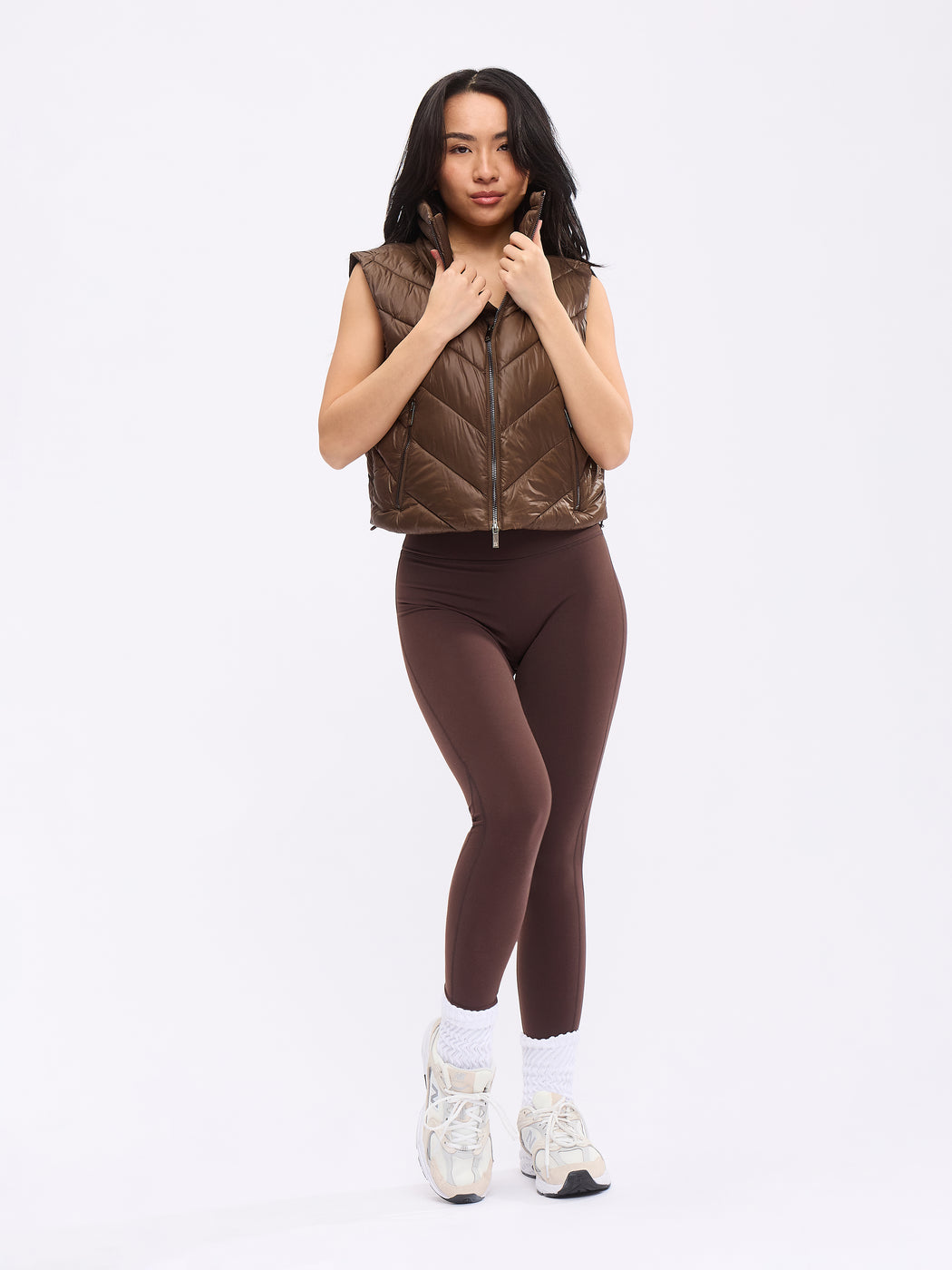 Cinch Waist Puffer Vest - Dark Brown