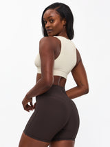 Thumbnail 2 of Ribbed Deep V Sports Bra - Bone, 2 of 5