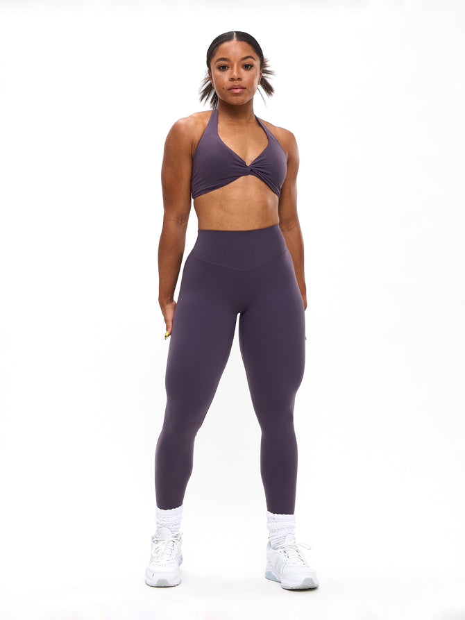 Poshknit Twist Halter Sports Bra - Purple Shadow