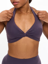 Thumbnail 1 of Poshknit Twist Halter Sports Bra - Purple Shadow, 1 of 5