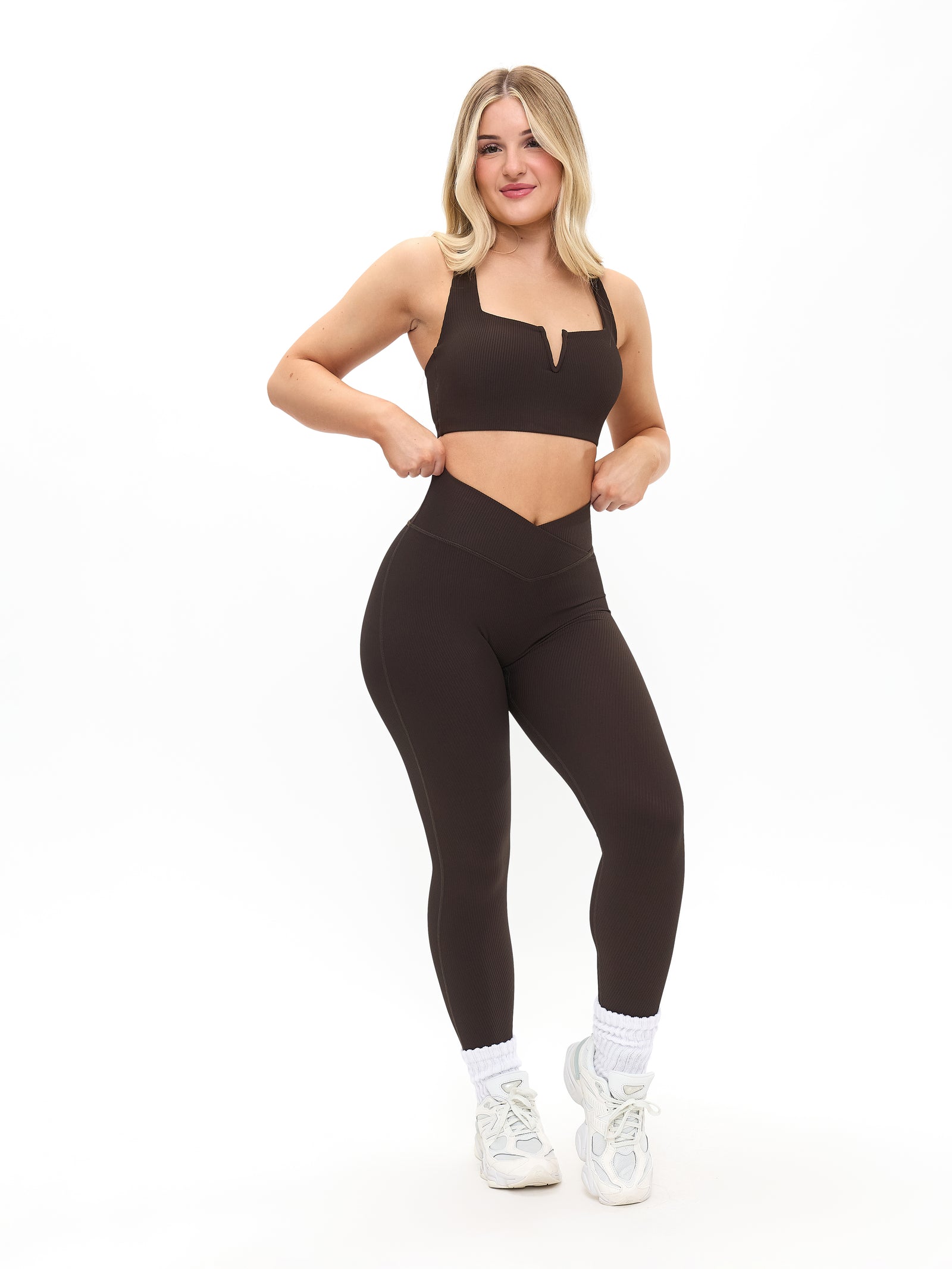 Ribbed Cross Waist Legging - Cold Brew