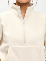 Thumbnail 3 of Plush Fleece Quarter Zip Pullover - Oat Milk, 3 of 7