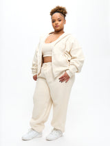 Thumbnail 4 of Plush Fleece Zip Hoodie - Oat Milk, 4 of 4