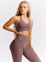 Thumbnail 3 of Halter Seamless Sports Bra - Mocha Berry, 3 of 5