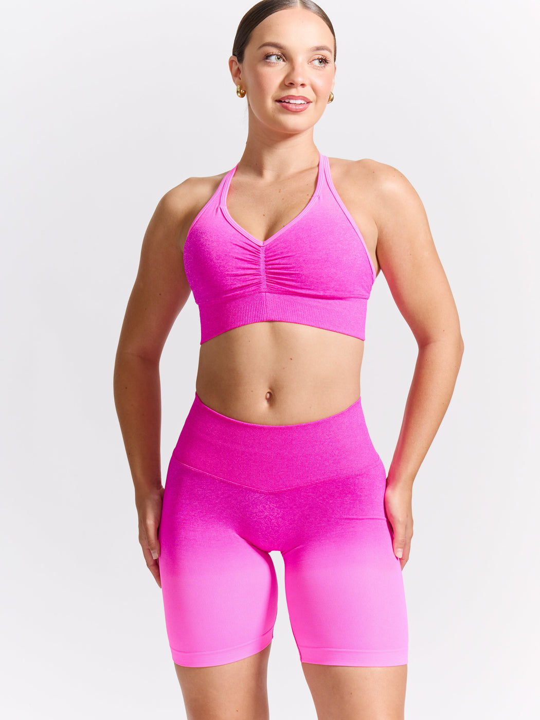 Halter Seamless Sports Bra - Hot Pink Ombre